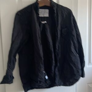 Frank & Eileen joedy crinkled fabric button down shirt - black size L